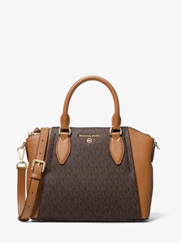 Damske Satchel Taske Michael Kors Sienna Medium Logo and Leather Čokoláda Žlté - Kabelky Michael Kors Nejlevnejsi | UJFGI-6905